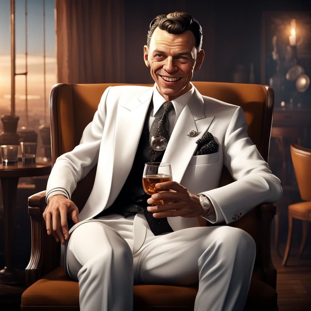 Young Frank Sinatra Portrait in White Suit