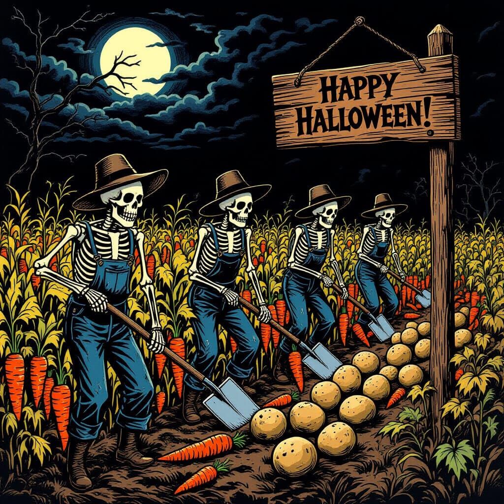 Nightmarish Harvest Festival with Candy Crops and Skeleton F...