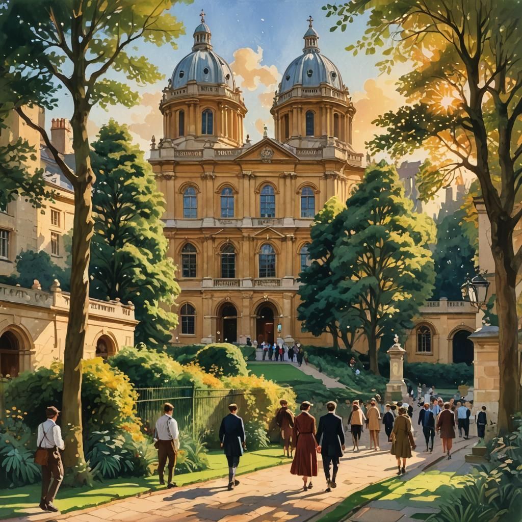 Oxford University in Gouache Impressionist Style