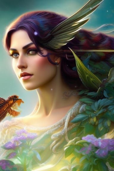 Tattooed Fairy God Portrait in Ethereal Fantasy Style