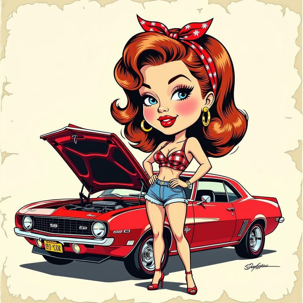 Pop Art Pin-Up Girl With 1968 Camaro Sticker Art