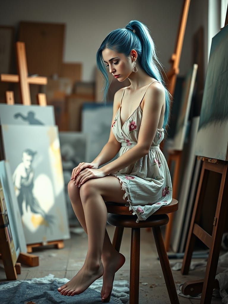 Serene Artist in Studio Glow