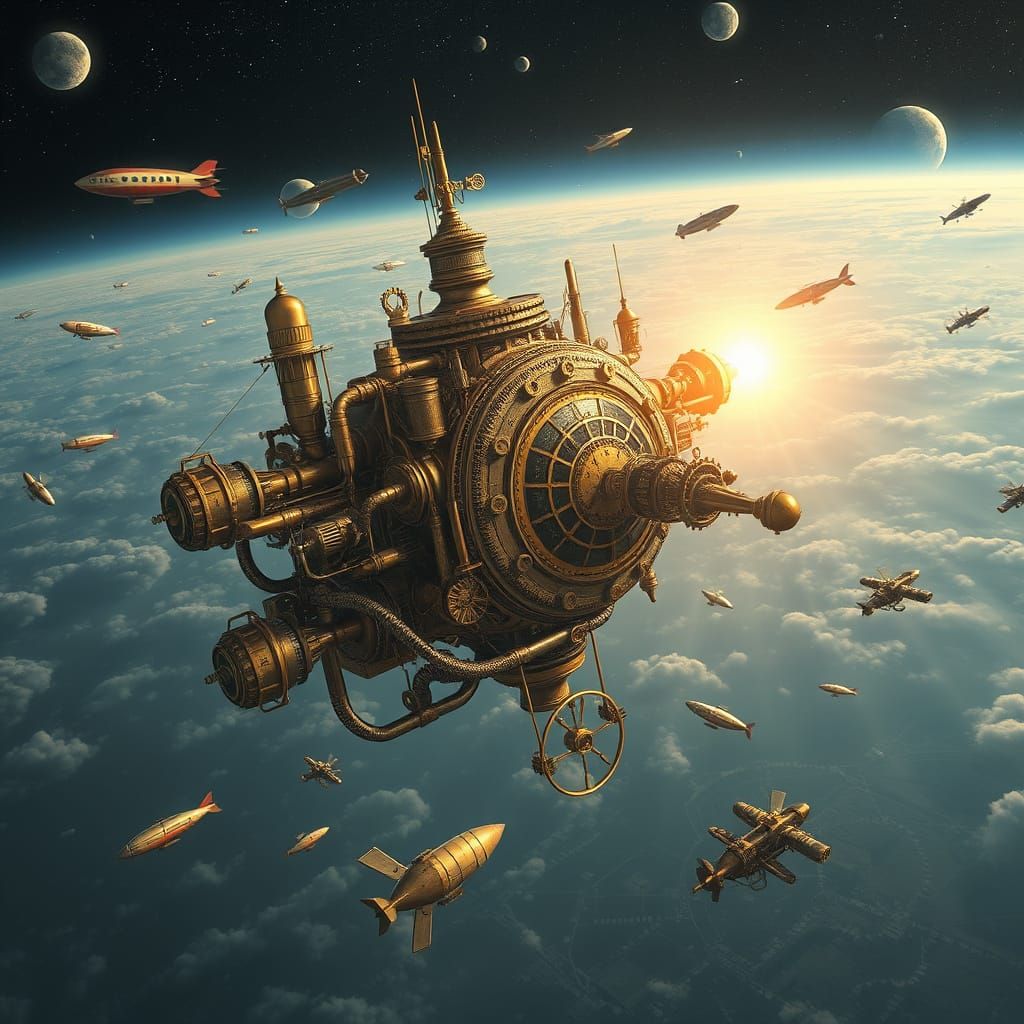 Steampunk Clockwork Skybase in Space Marvels with Intricate ...