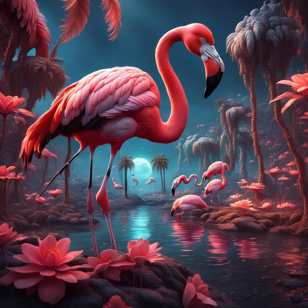 Fantastical Flamingo in Detailed Matte Painting