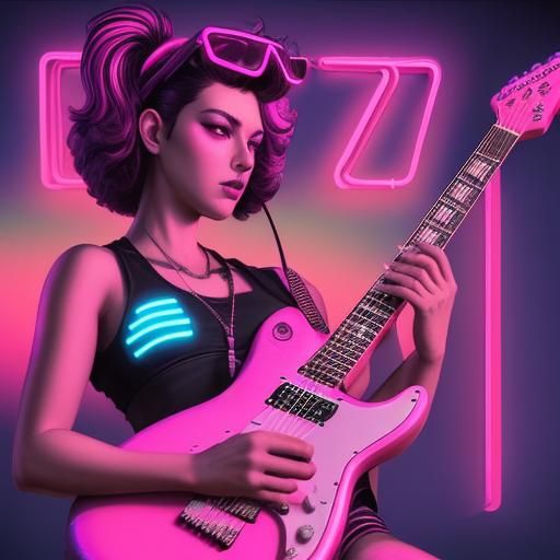 Synthwave Guitar in Neon Retro Style