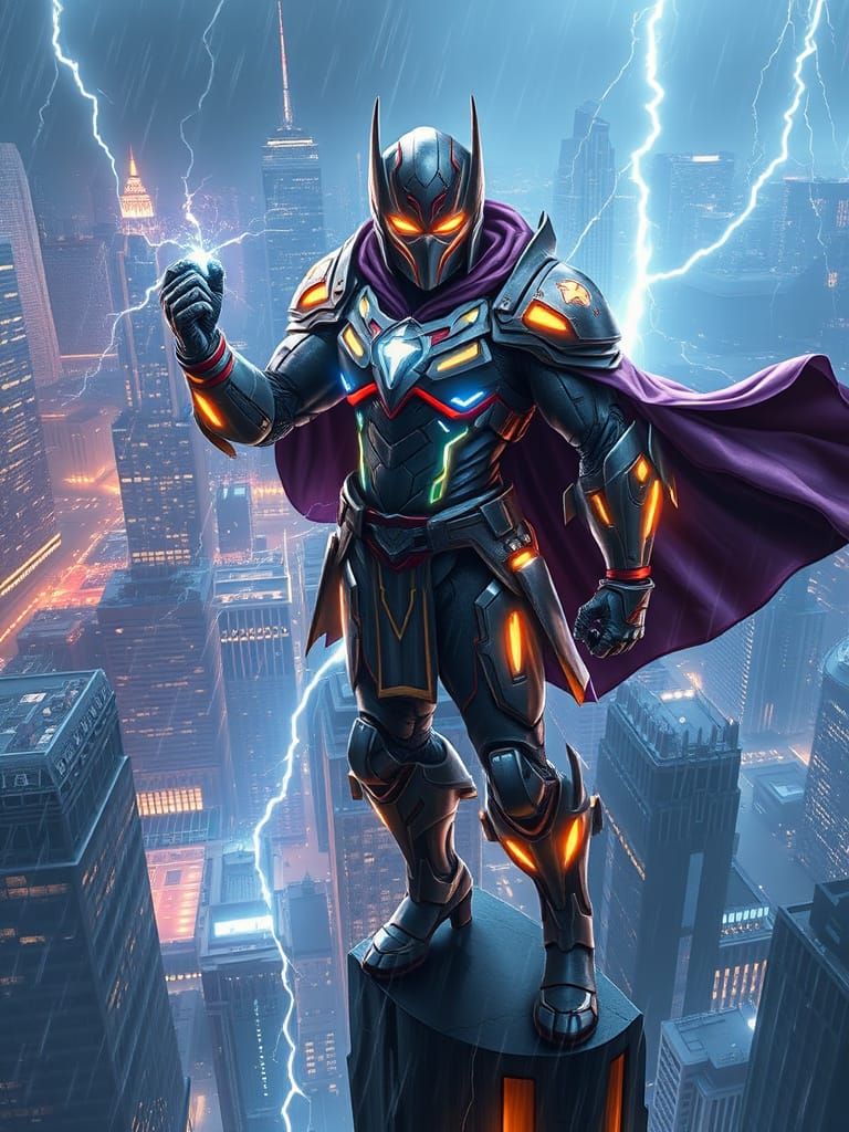 Electric Warrior Hero in High-Tech Armor