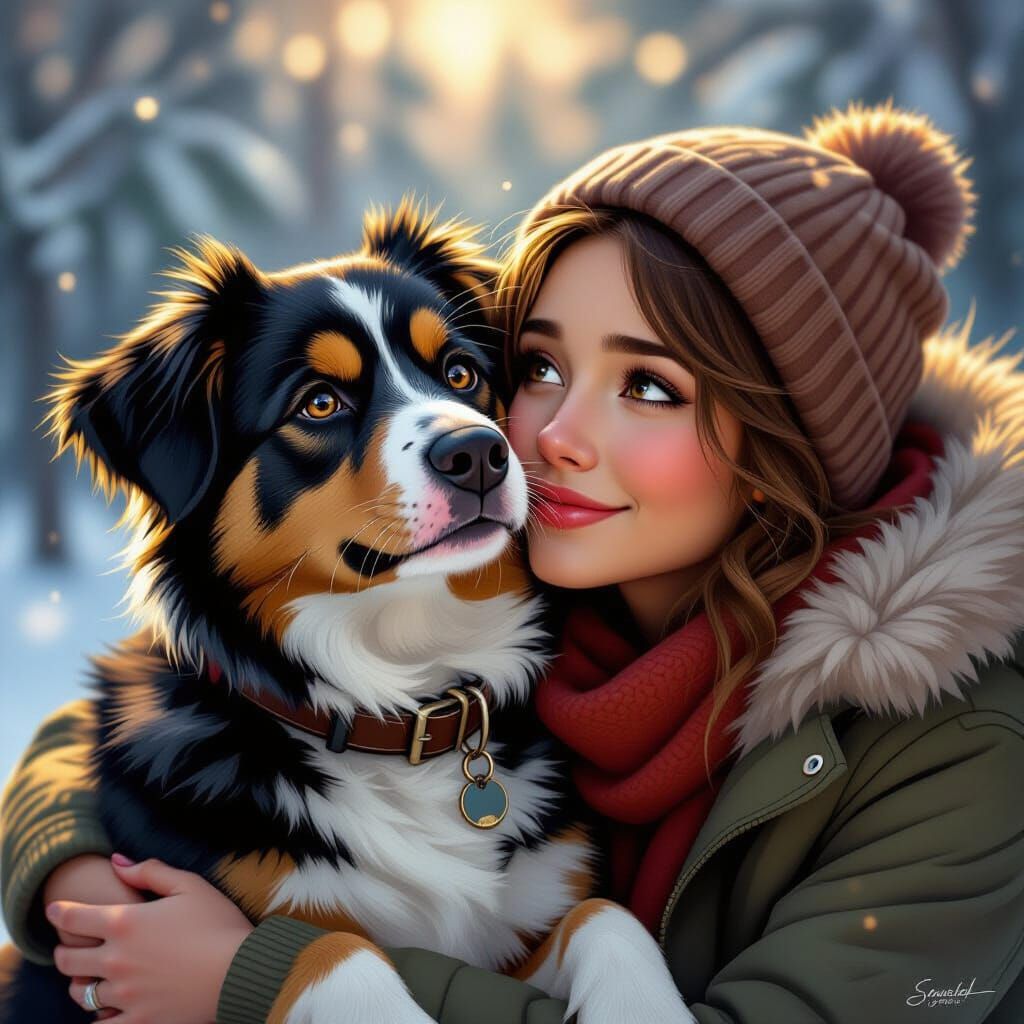 Soulful Dog Cuddling Owner in Hyperrealistic Style