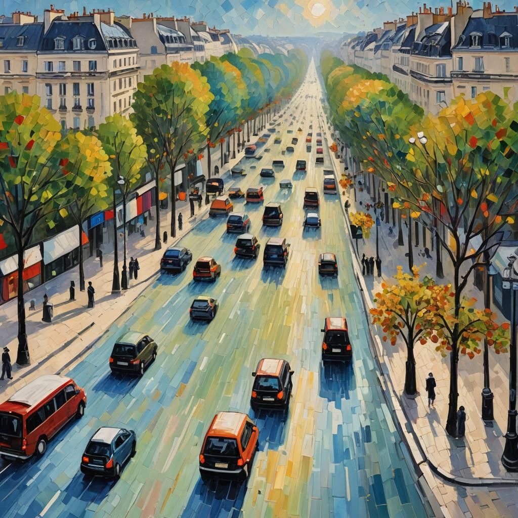 Champs-Élysées: A Neo-Impressionist Oil Painting