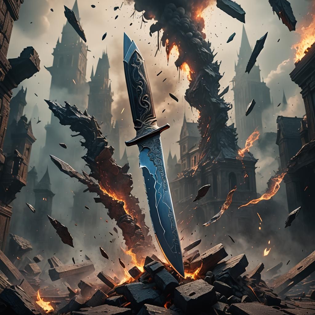 Sharp Knife in Smoky Void: Detailed Matte Painting
