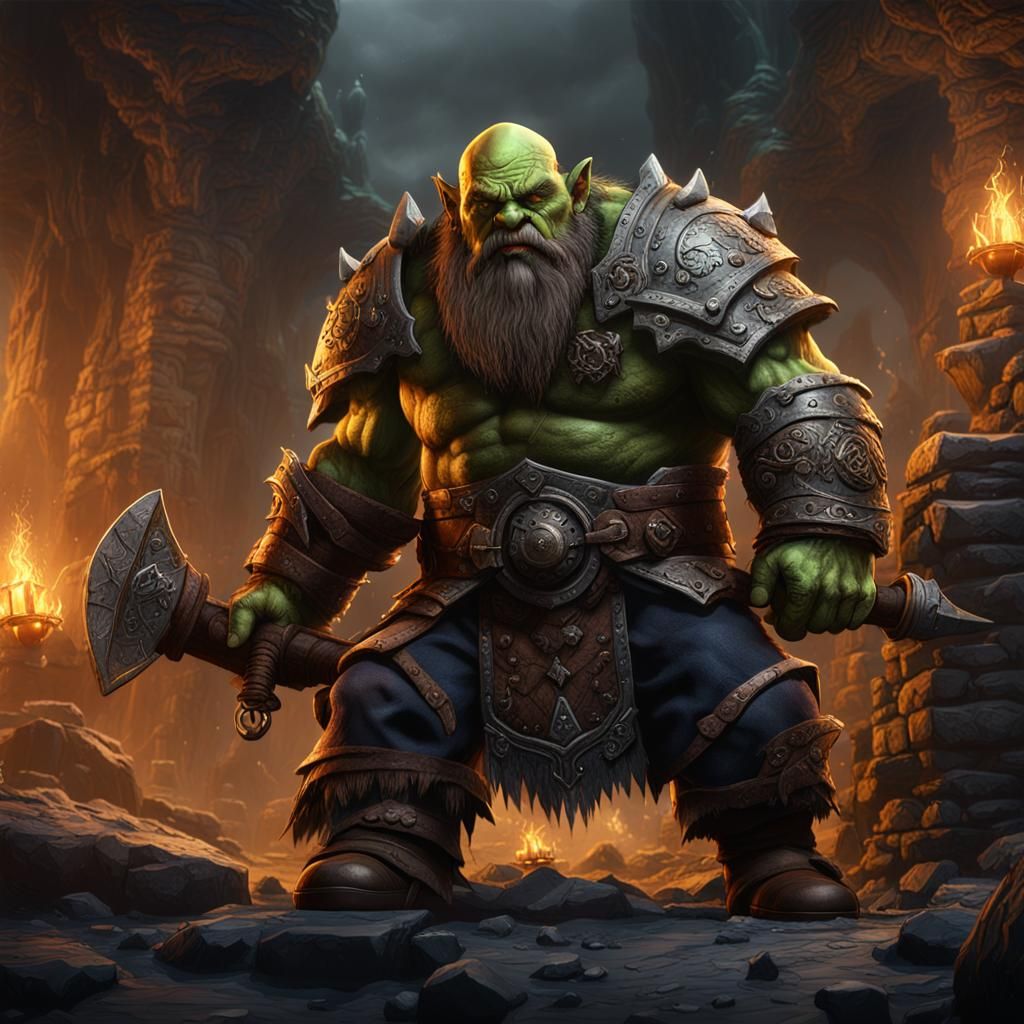 Dwarf Orc Slayer in Detailed Matte Painting Style