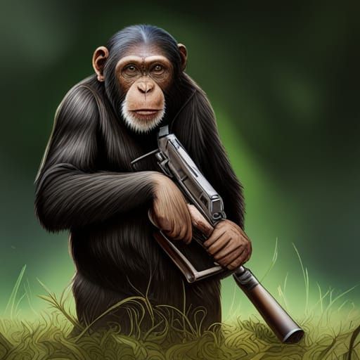 Chimpanzee Soldier in Hyperrealistic Splash Art
