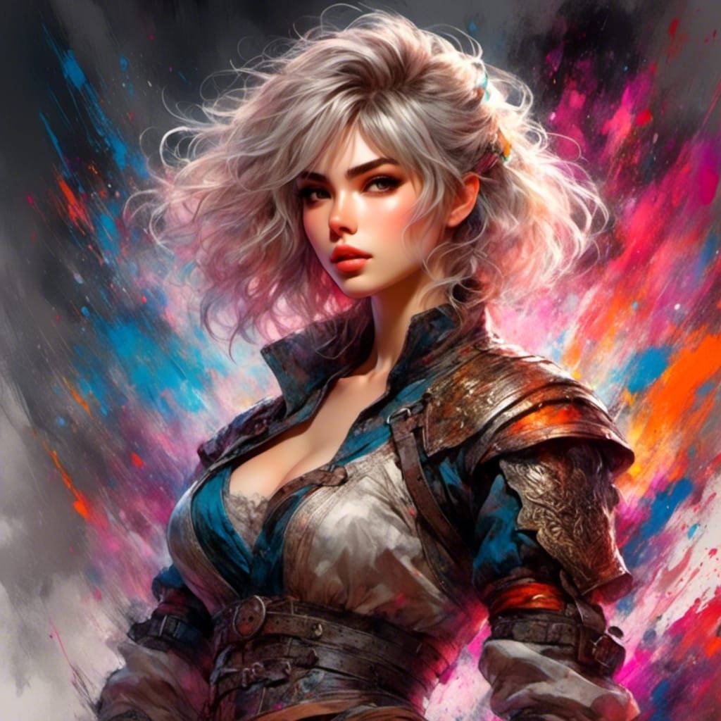 Anime Fighter Girl Color Sketch Portrait