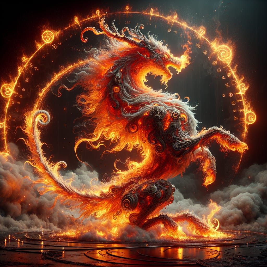 Incandescent Fire Beast in Hyperrealistic Magical Realism