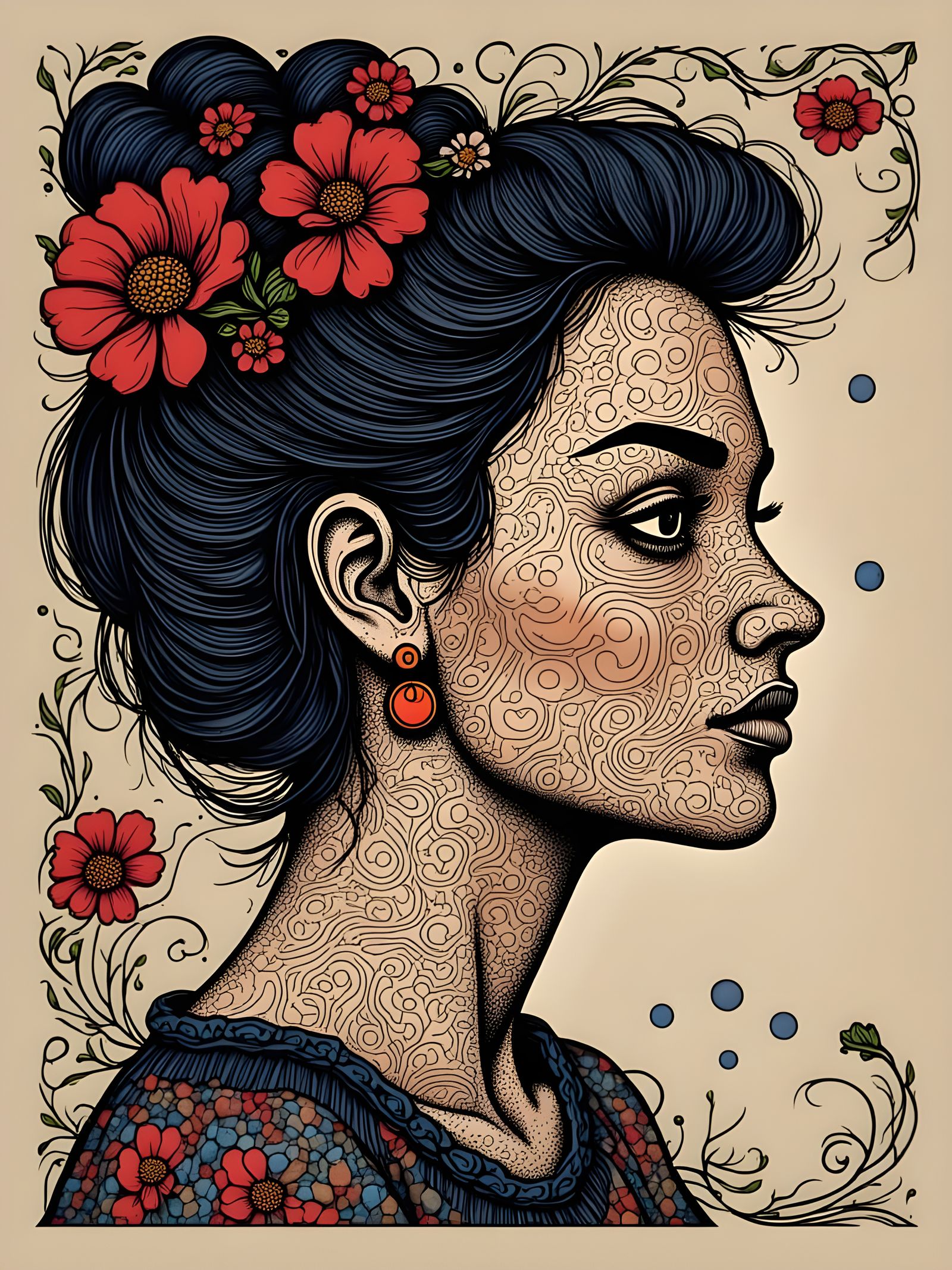 Detailed Portrait of Woman in Chaotic Peace