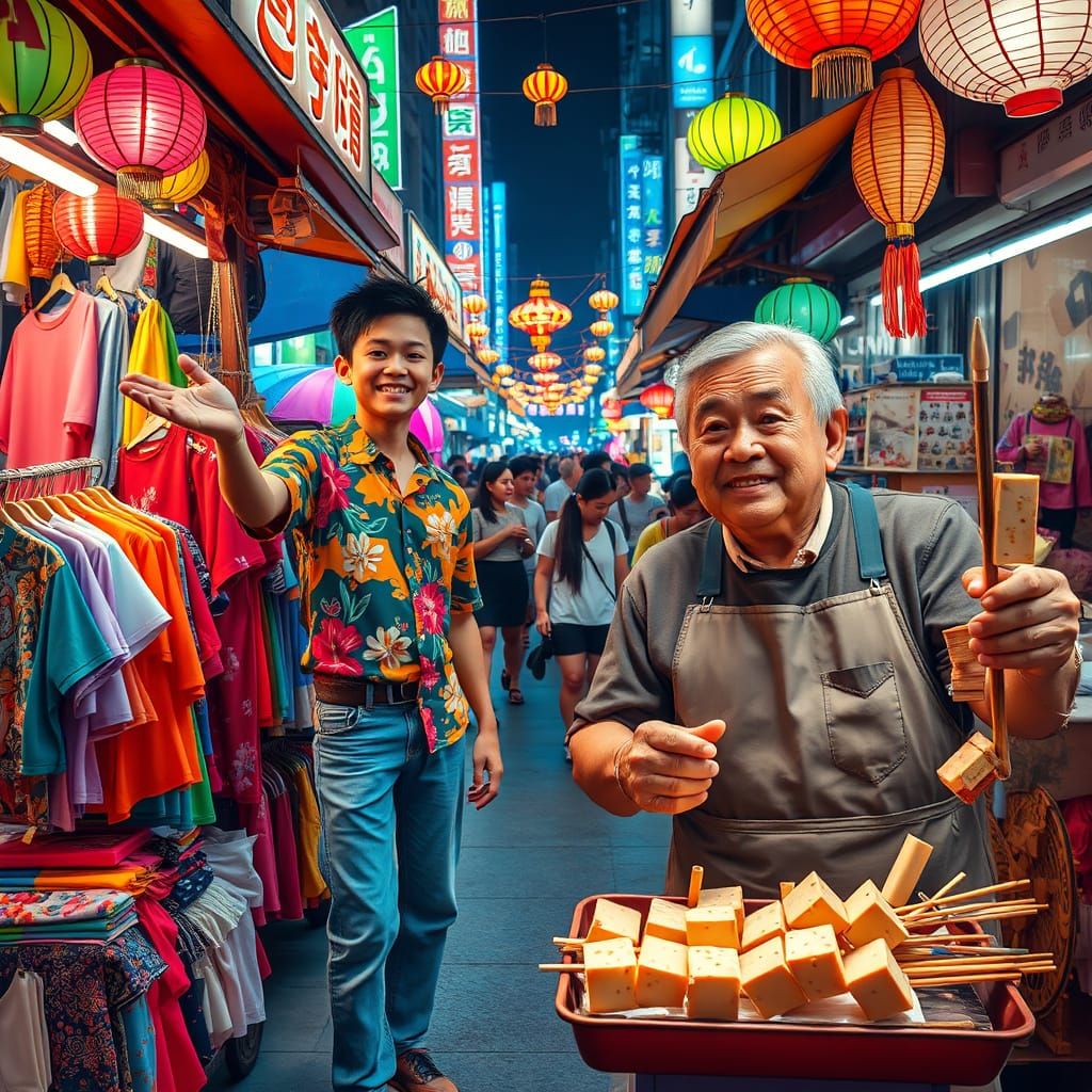 Taiwanese Night Market in Taipei, Vibrant Colors and Street ...