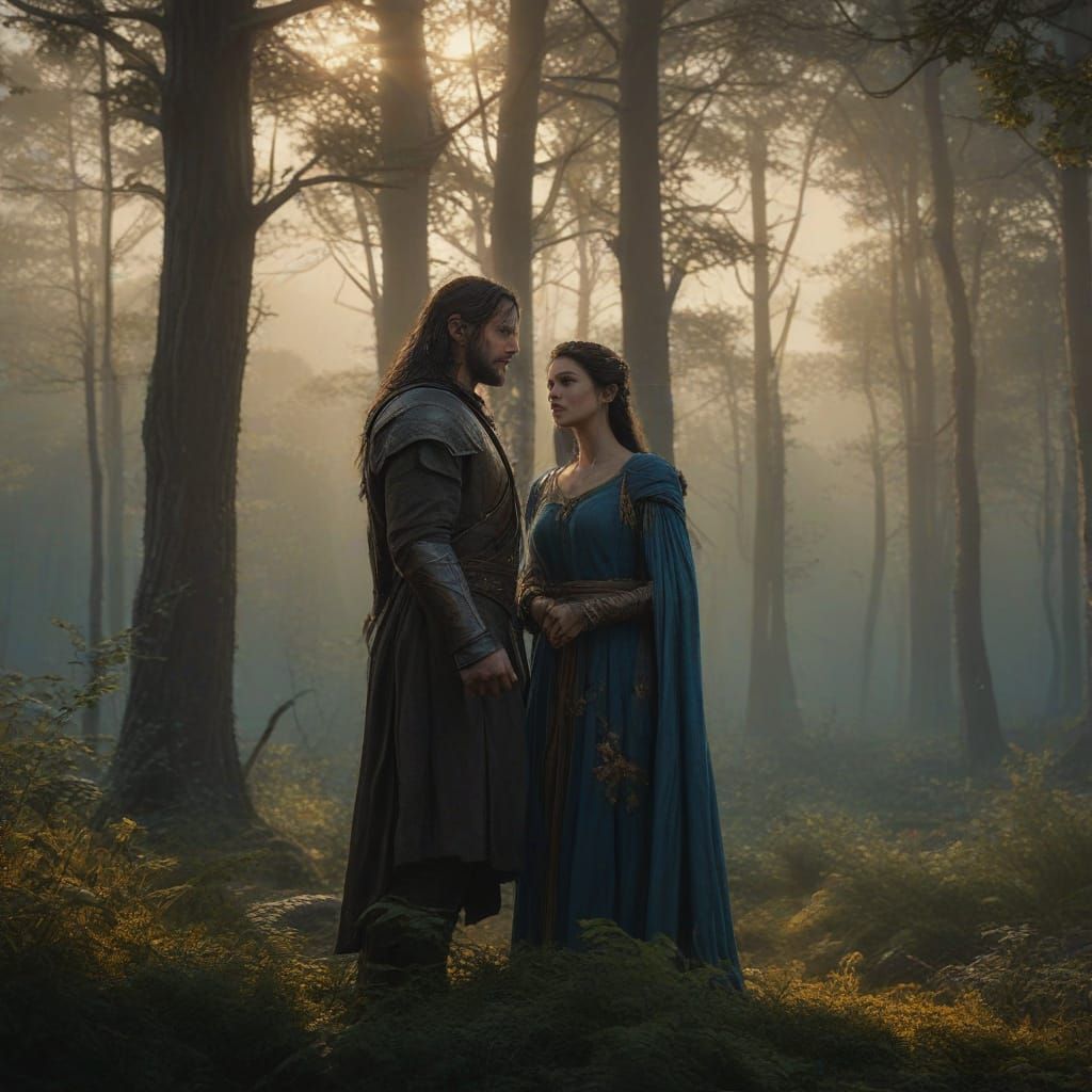 Ethereal Lord of the Rings Scene in Vibrant Forest