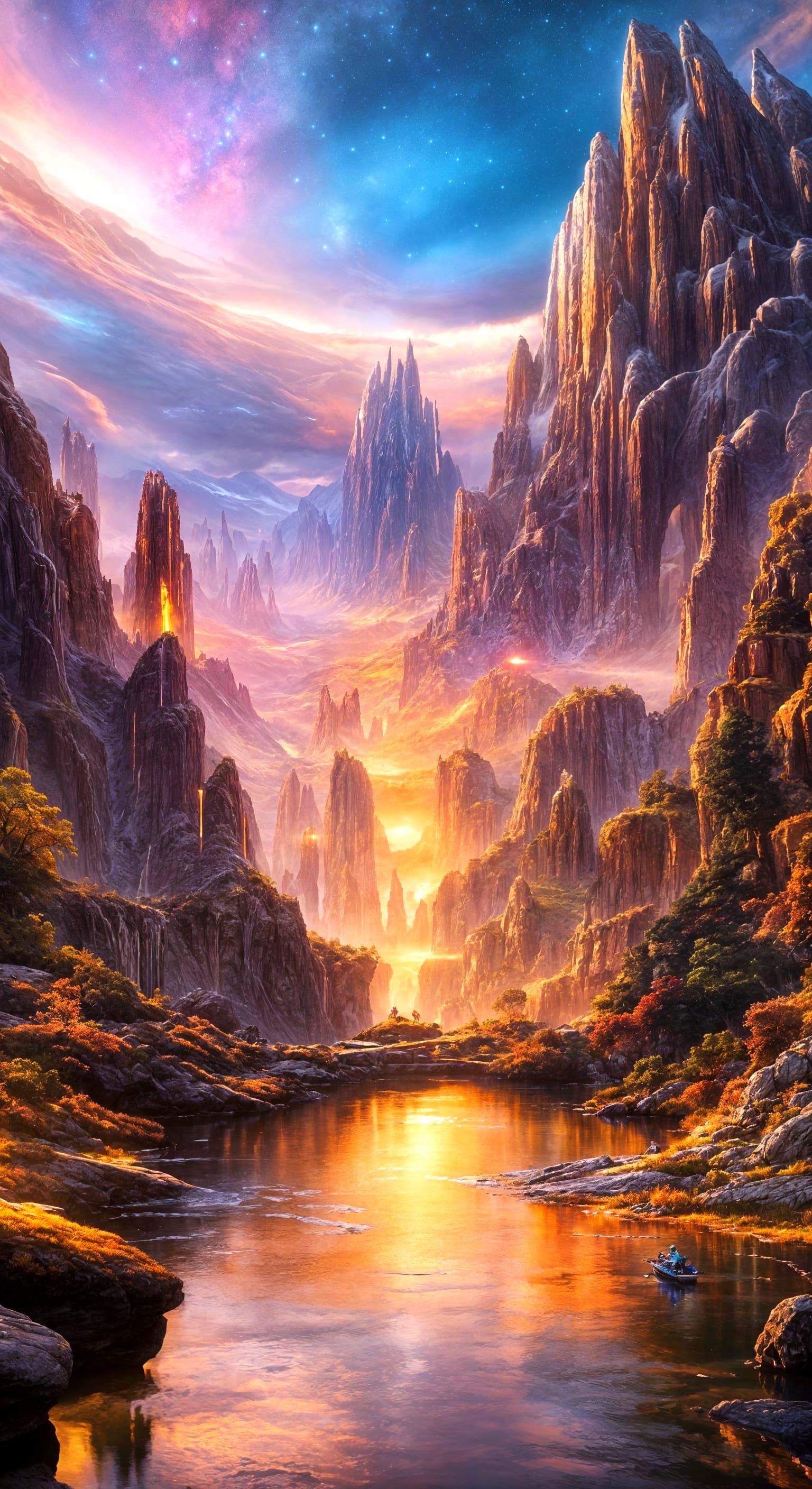 Nebulae Mirrored Above Alien City: Hyperrealistic Dark Fanta...