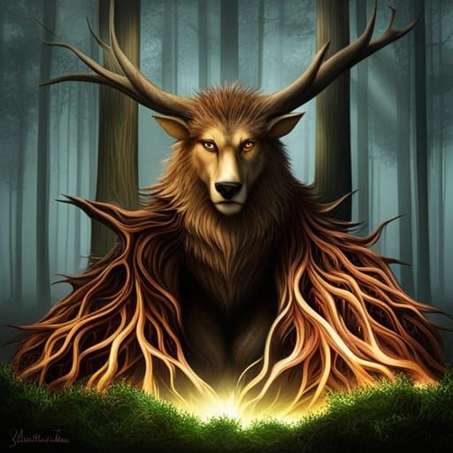 Mystical Forest Beast of Trees and Stars