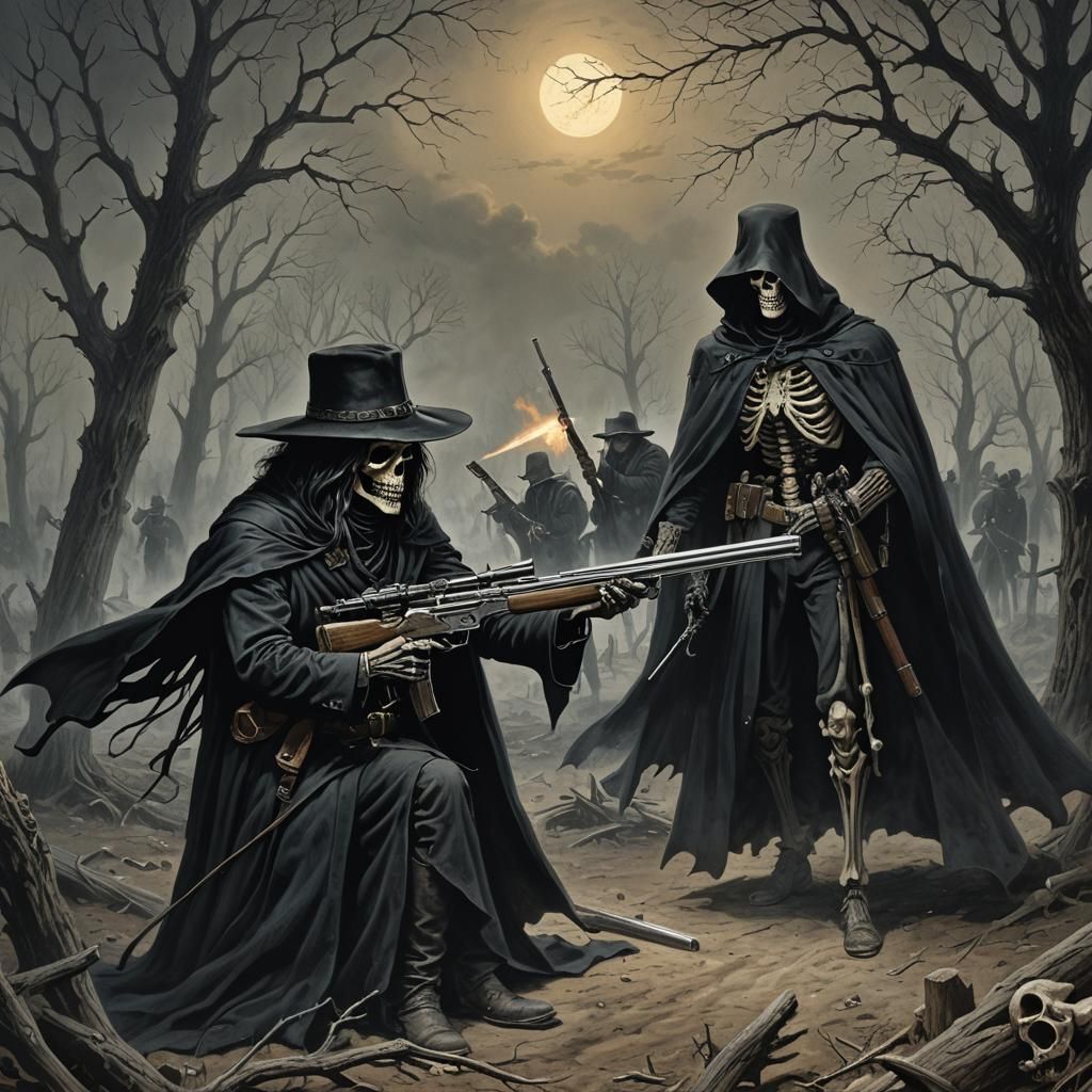 Ghostly Sniper: Grim Reaper in Desert Landscape