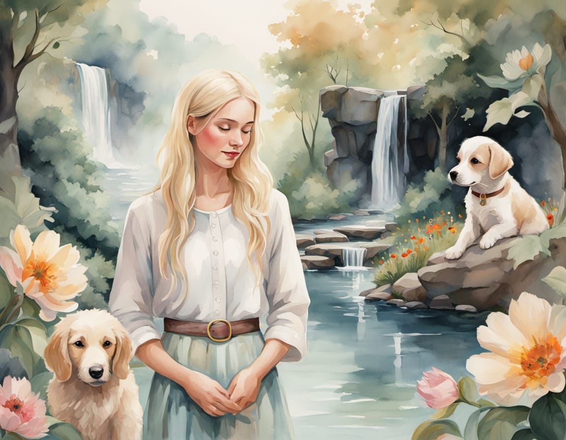 Dreamlike Watercolor of Woman in Cozy Living Room