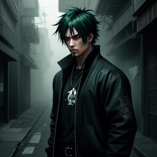 Edgy Anime Portrait of Gang Member Smoking