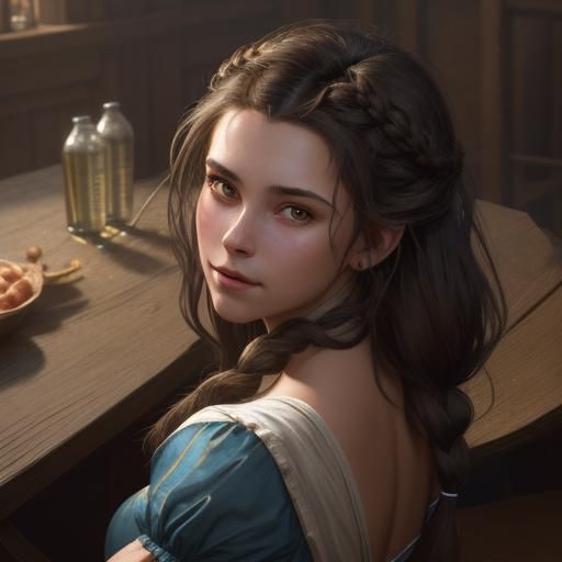 Medieval Barmaid Portrait in Digital Art Style