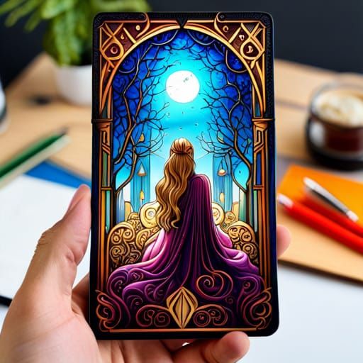 Unicorn and Lady in Stained Glass Style