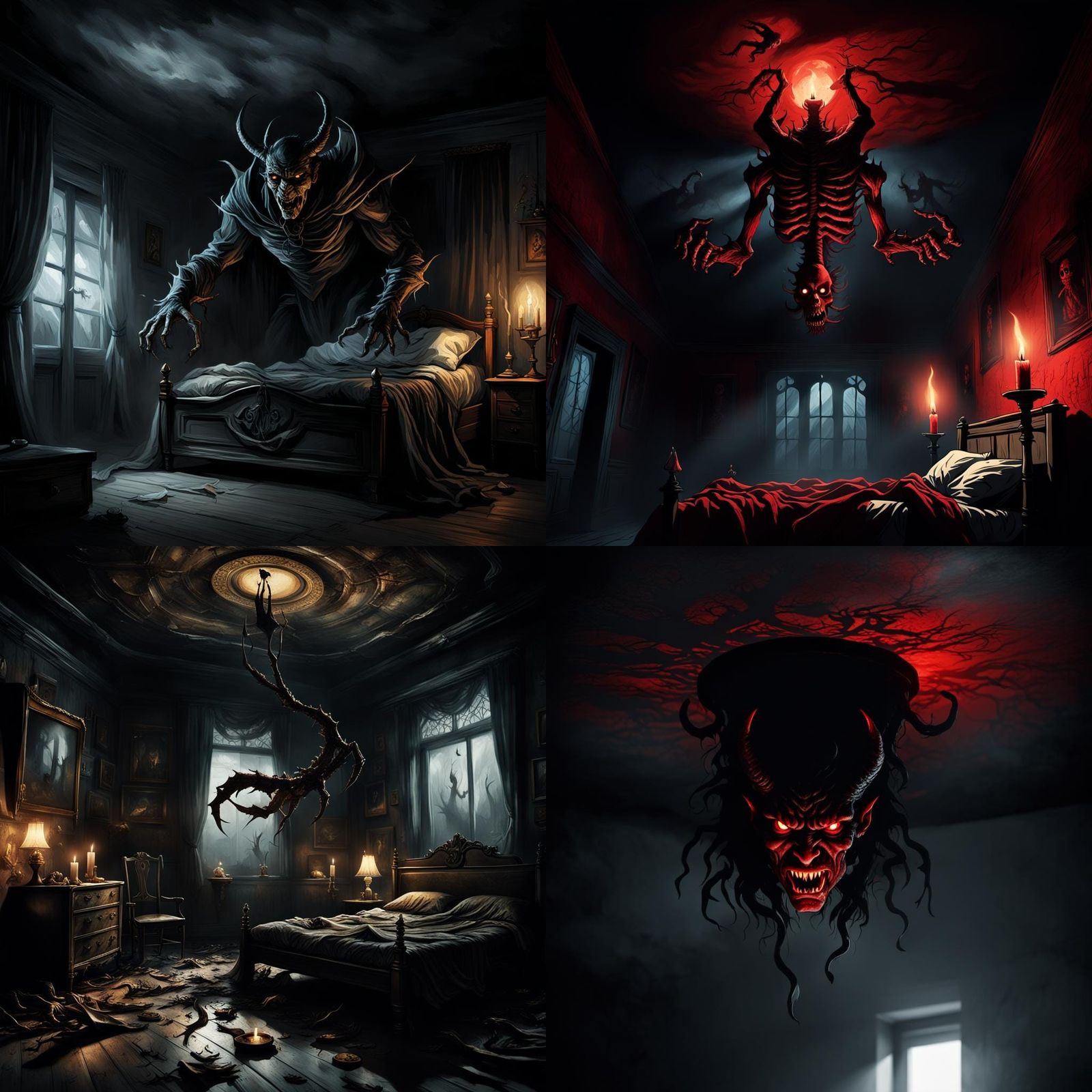 Terrifying Demon on Ceiling in Gothic Horror Style