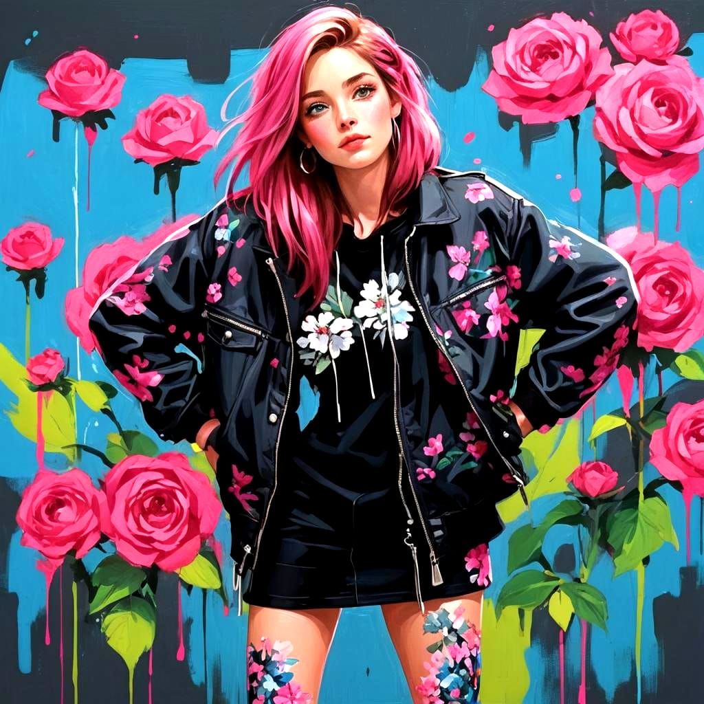 CGI Girl with Flowered Dress and Earrings