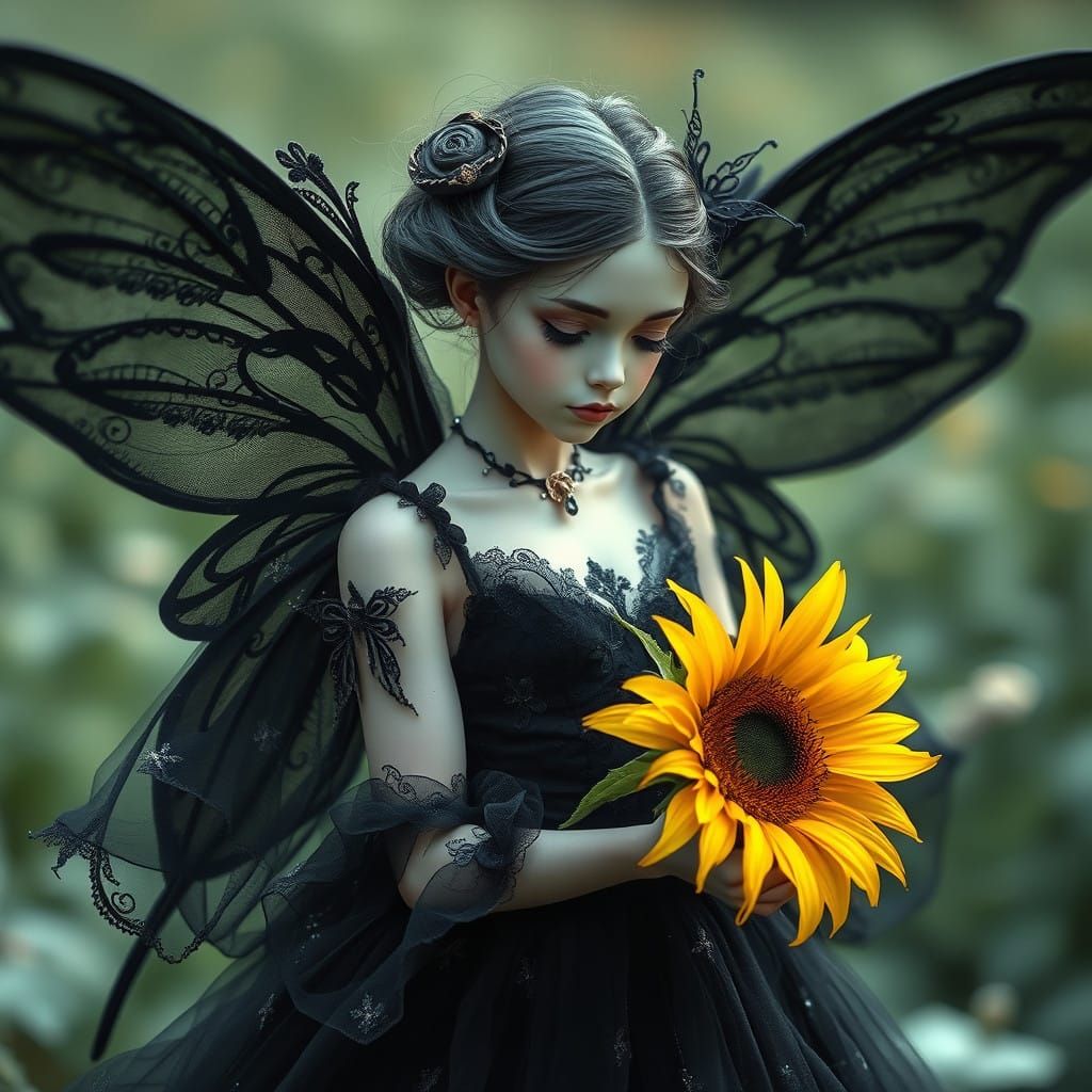 Victorian Gothic Fairy Basks in Sunshine with Delicate Featu...