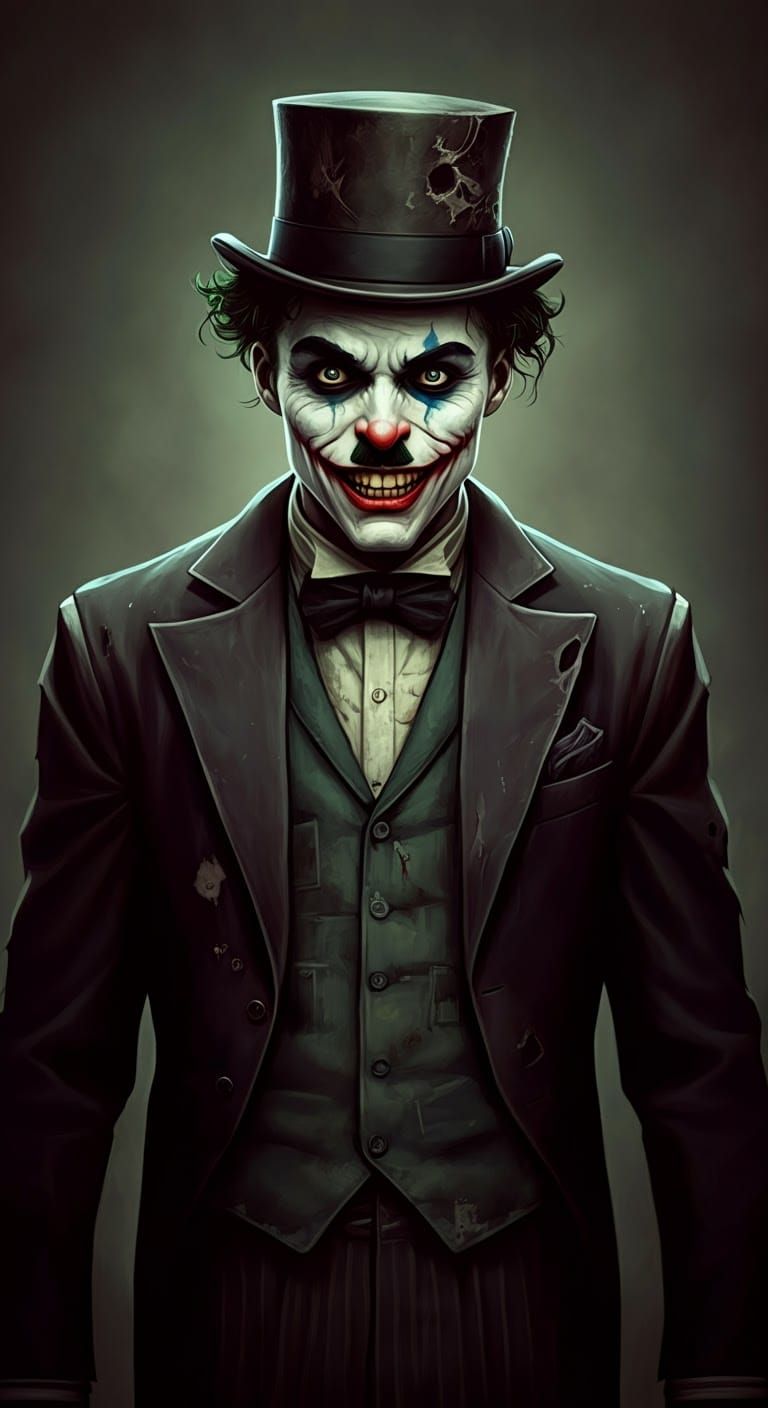 Sinister Joker as Chaplin in Grotesque Horror Art