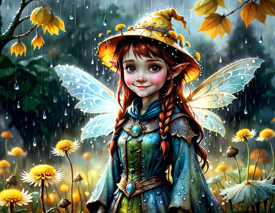 Dandelion Fairy in Autumn Rain