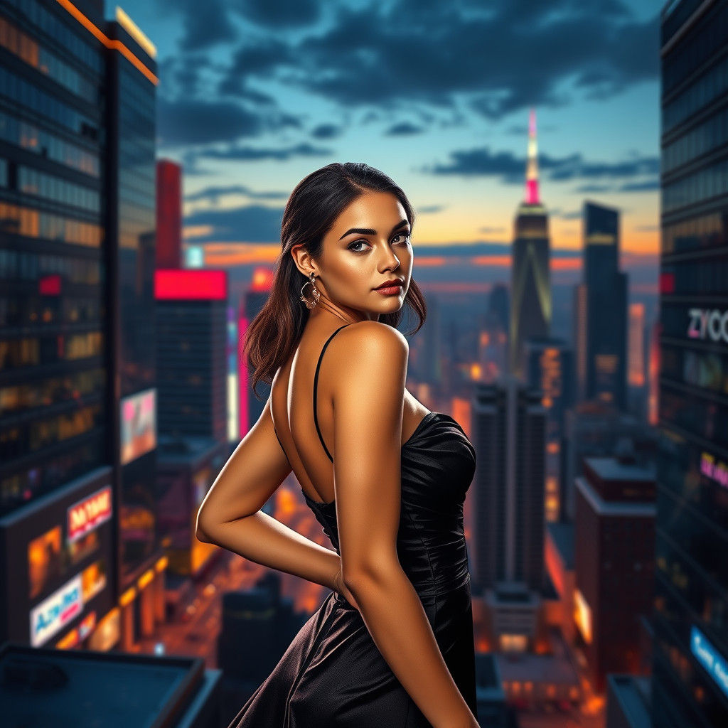 Elegant Woman in Cityscape: Hyperrealistic Splash Art