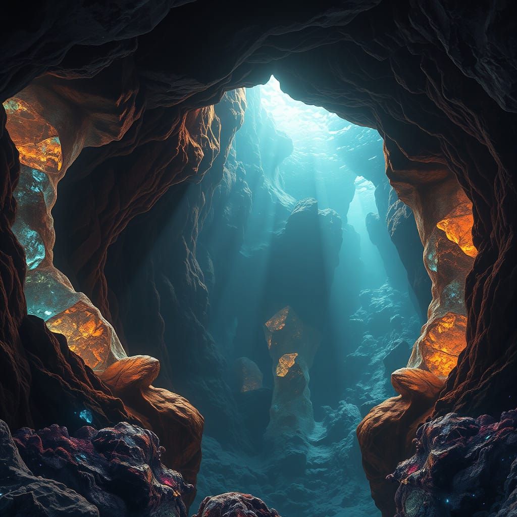 Mystical Gemstone Caverns Beneath the Ocean