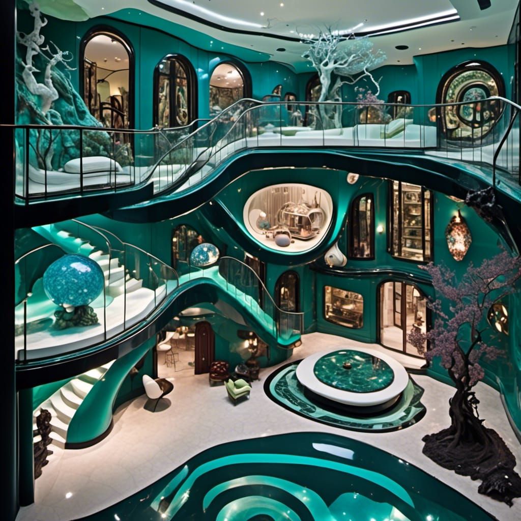 Futuristic Dollhouse Interior with Marble Walls