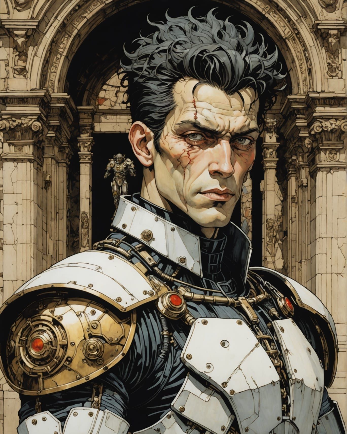 Cyborg Frankenstein in Colosseum: Gothic Cel-Shading Art