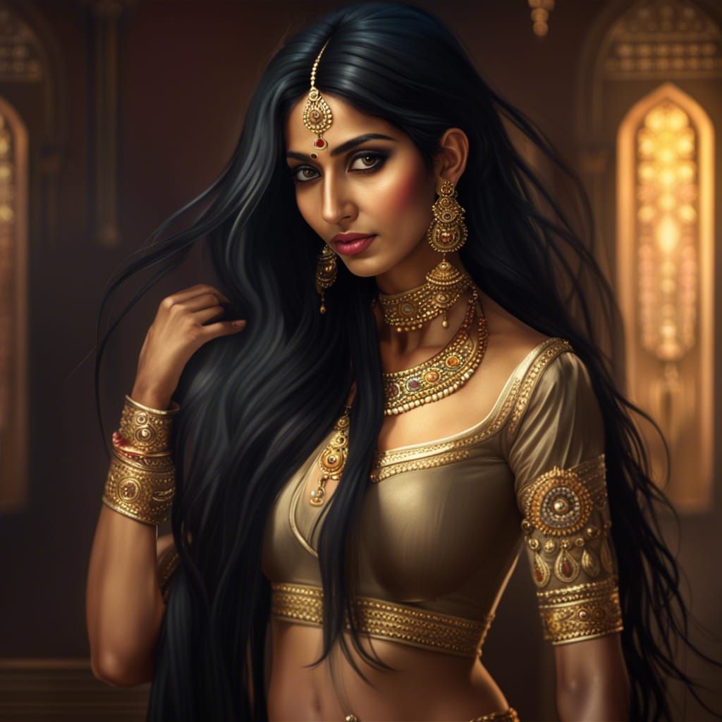 Beautiful Indian Woman in Lehenga at Palace Steps