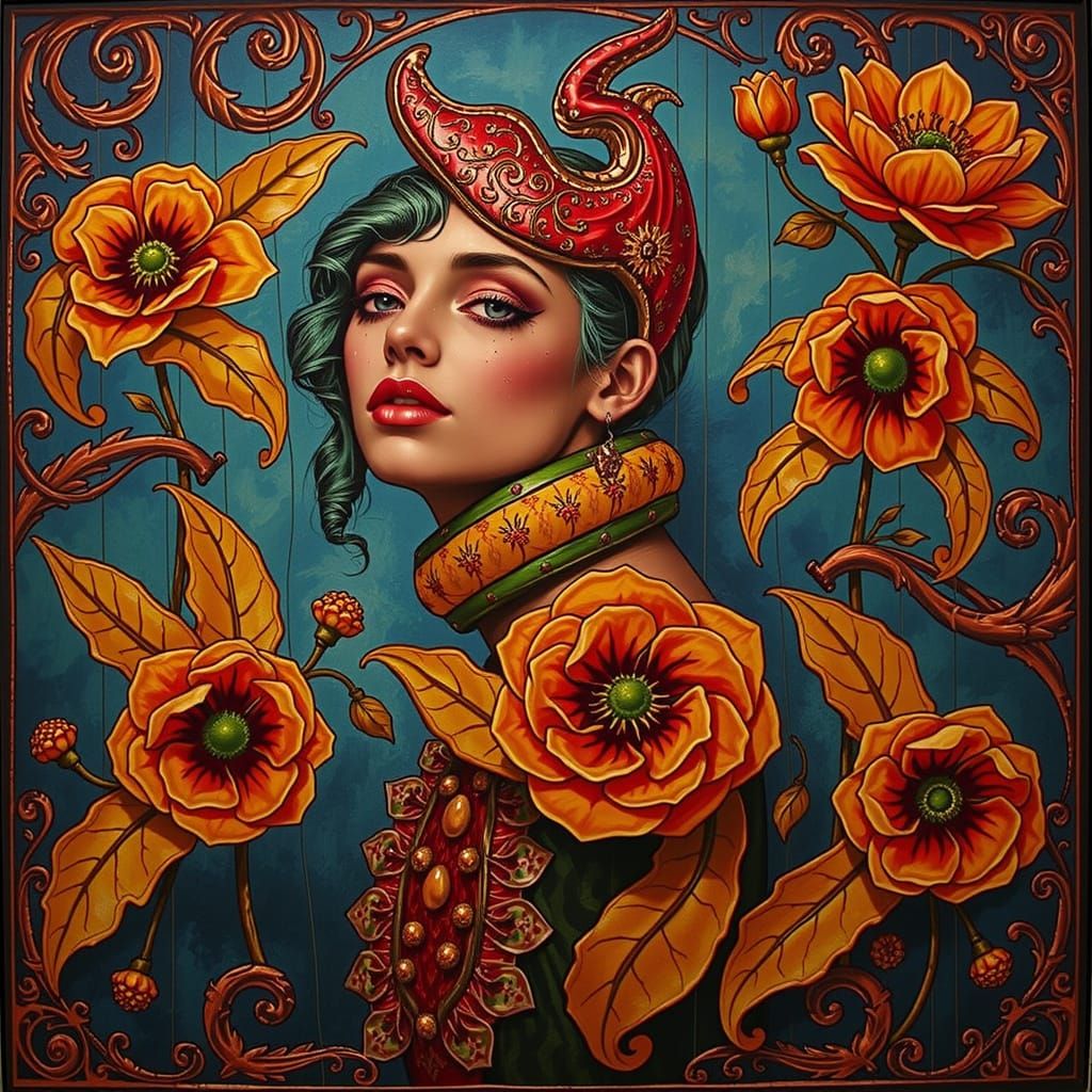 Chimaera of Matador and Harlequin with Teal Hair