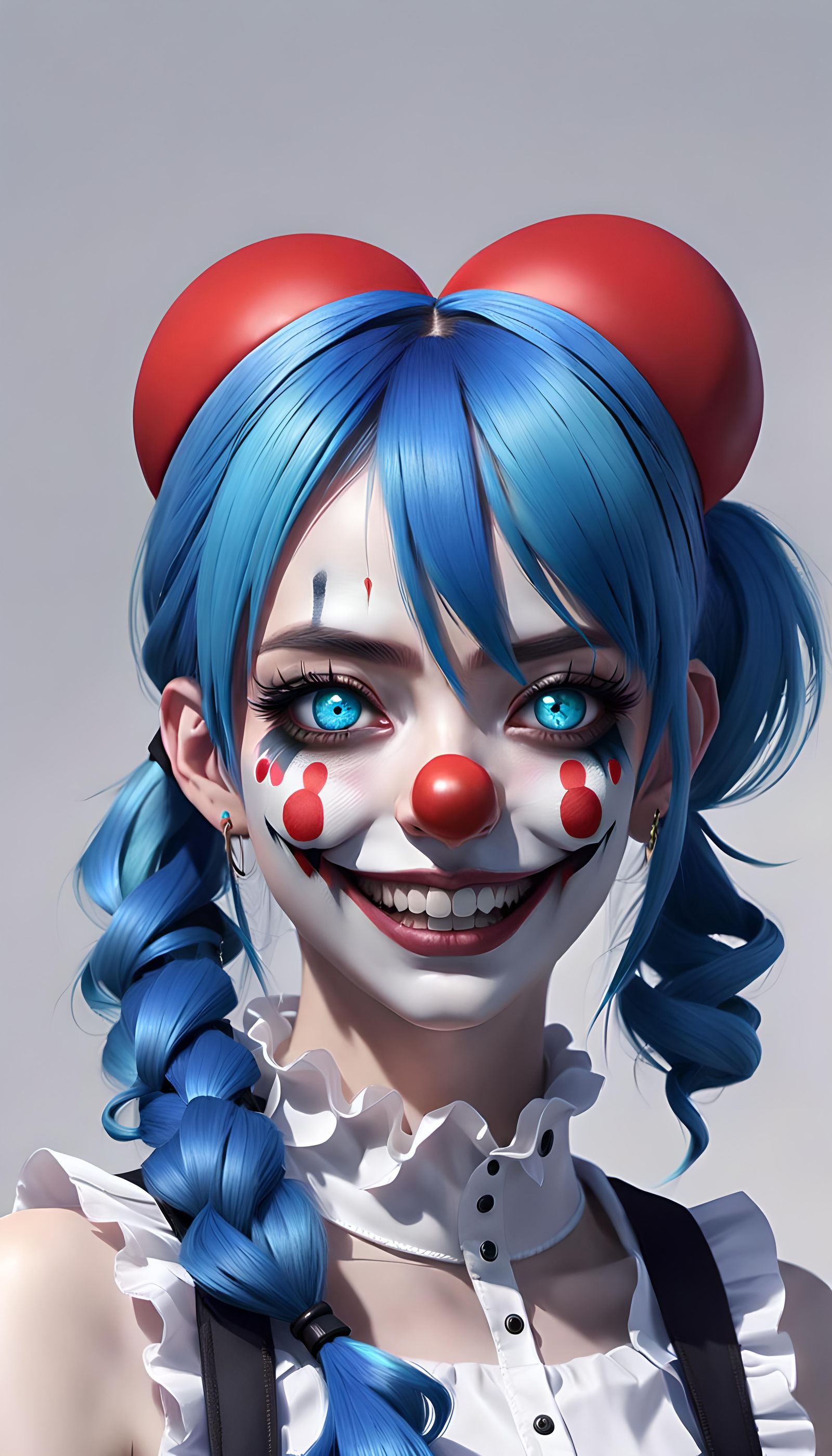 Eerie Anime Girl with Clown Makeup, 3D Render