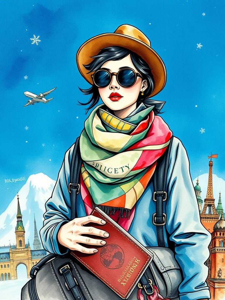 A World Traveler's Serene Journey in Watercolor