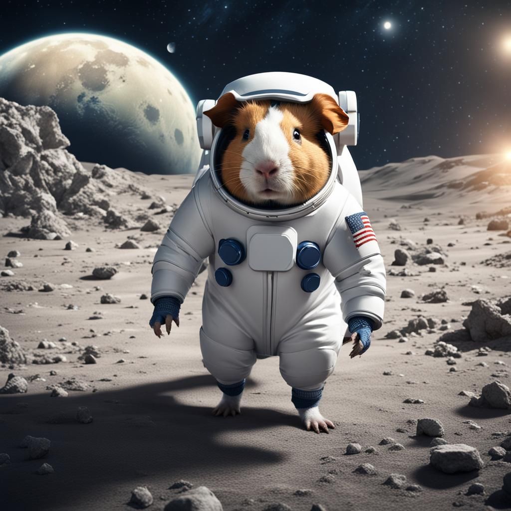 Guinea Pig Astronaut on the Moon: Matte Painting