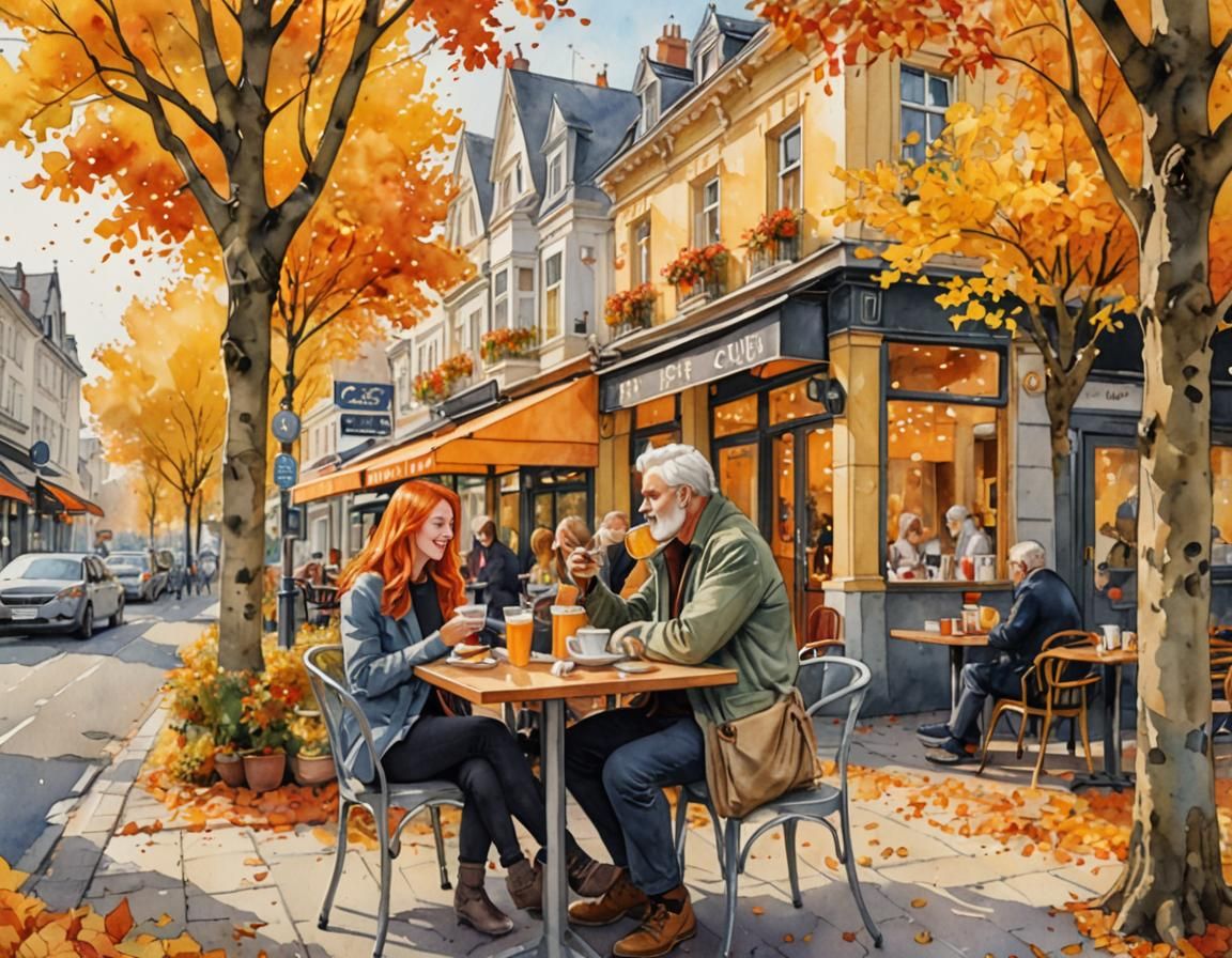 Cozy Cafe Scene: Watercolor and Pencil Illustration