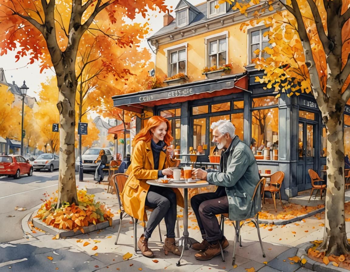 Cozy Cafe Scene: A Watercolour and Pencil Illustration