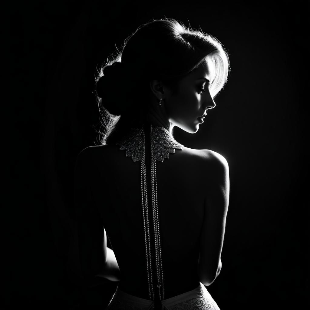 High Contrast Silhouette of Woman in Black and White