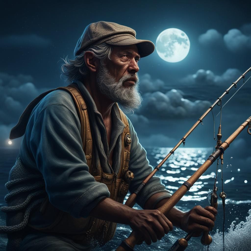 Moonlit Fisherman Portrait: Detailed Fantasy Concept Art