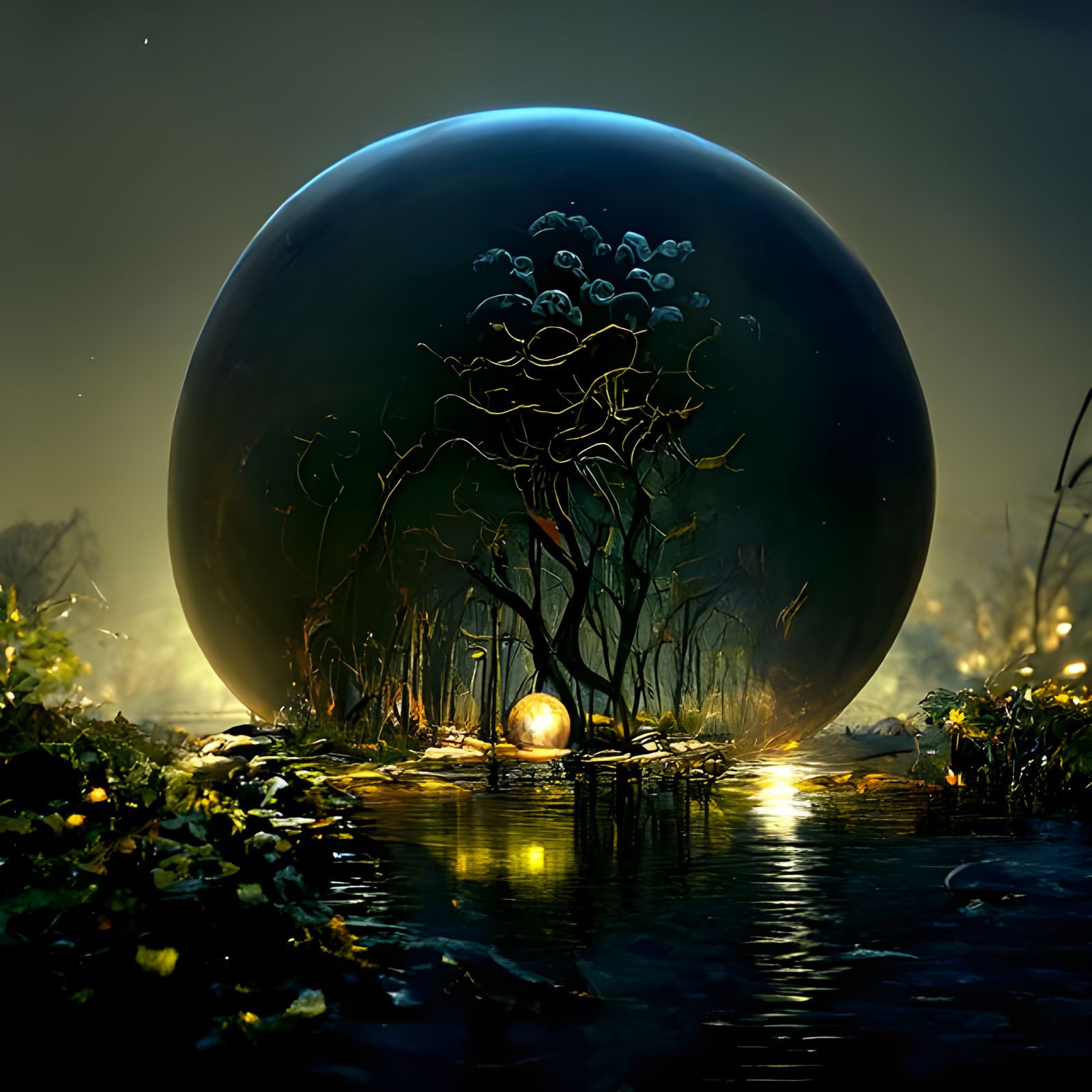Glowing Orb in Mystical Forest: Photorealistic Digital Art