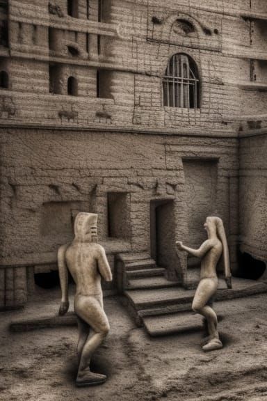 Ancient Alien Sculptures Unearthed in Sepia Photograph