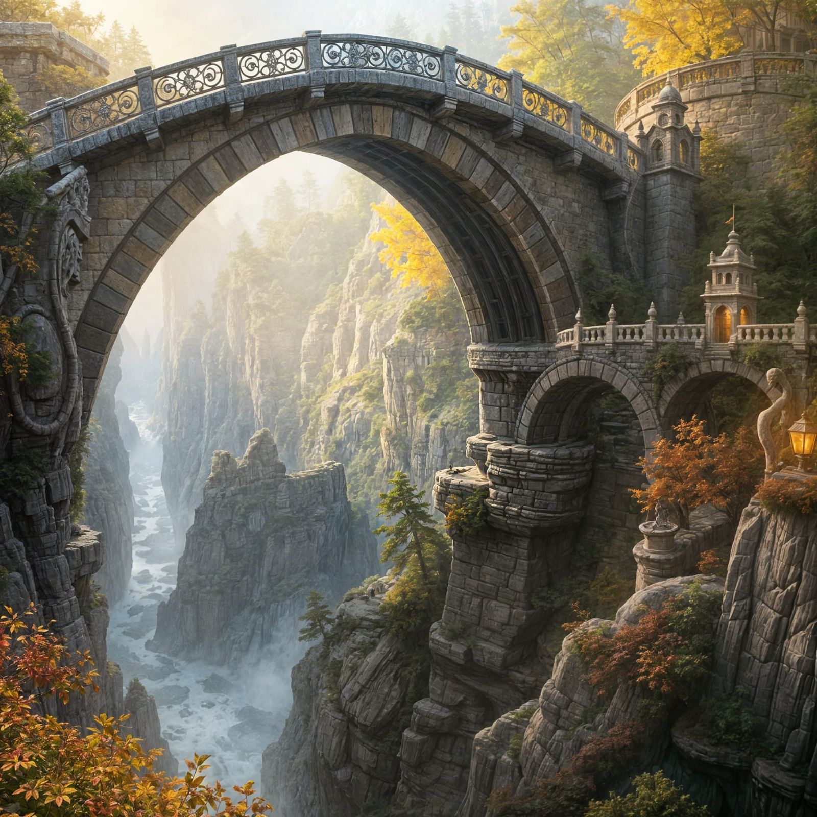 Ethereal Stone Bridge in a Fantasy Canyon Landscape