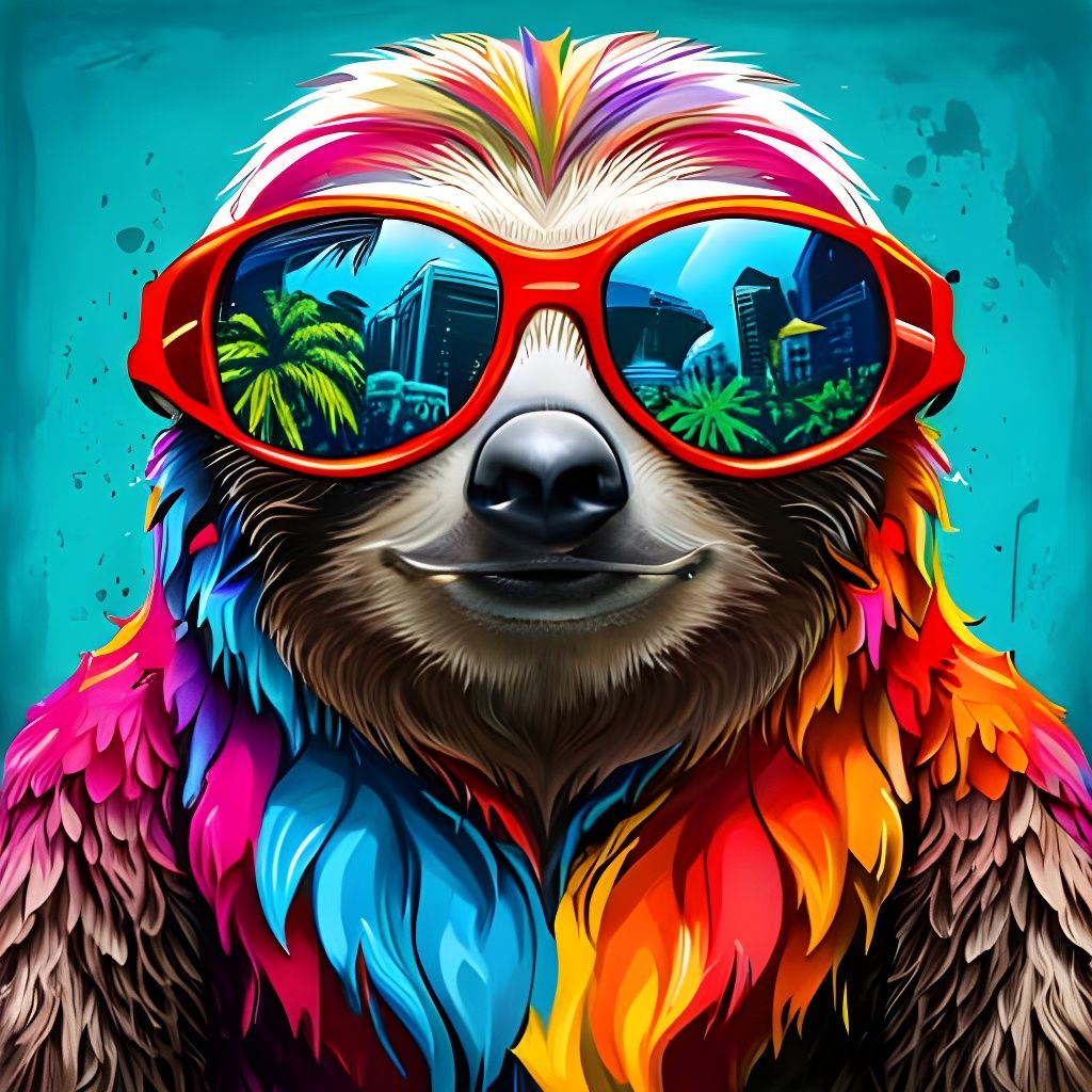 Cool Sloth in Graffiti Splash Art Style