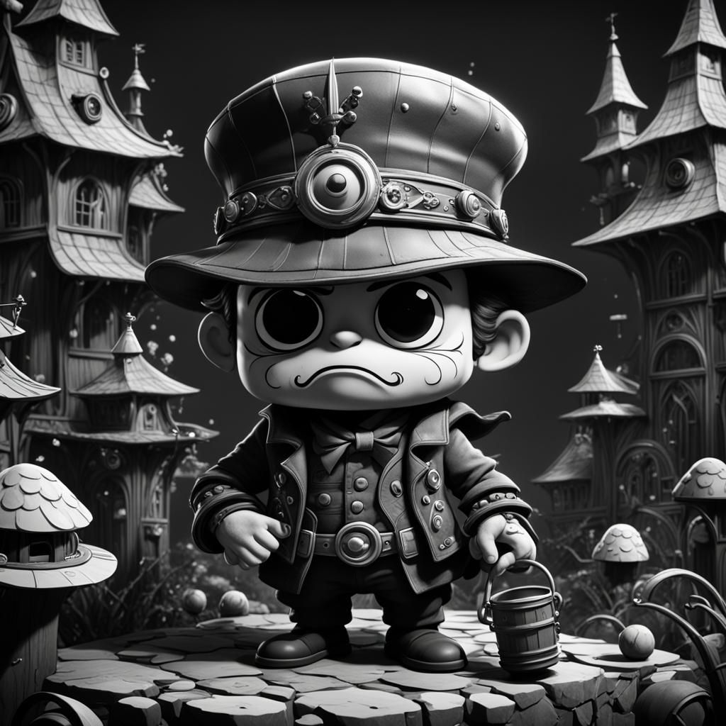 Vintage Black and White Cartoon Character in 8K